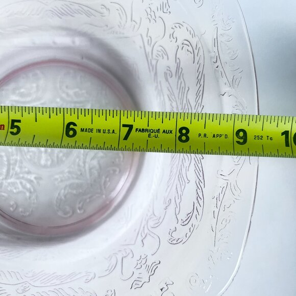 Vintage Pink Glass Depression Era Bowl With Floral Etching & Scalloped Edges ** - Picture 5 of 11